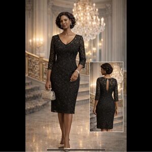 Carmen Marc Valvo Black Lace Sheath Dress Size 4 MOB MOG Evening